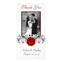 La margarita roja del Gerbera floral le agradece t Tarjeta Fotografica Personalizada