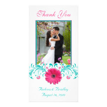 La margarita rosada del Gerbera floral le agradece Tarjetas Fotográficas Personalizadas