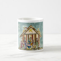la más nueva escena de la natividad, oscura taza de café