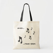 La música nunca para el tote bolsa de mano