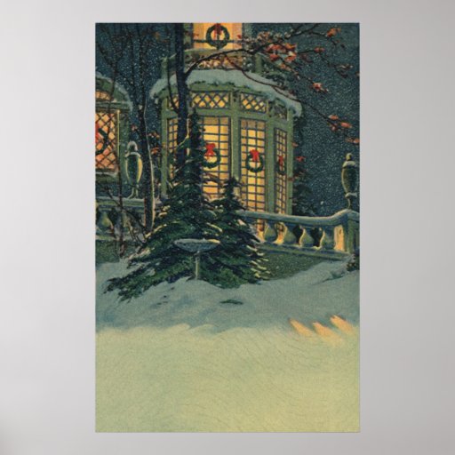 La nieve de la casa del navidad del vintage enrrue posters