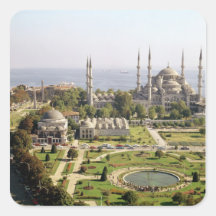 La opinión el sultán Ahmet Camii construyó 1609-16 Calcomanía Cuadrada