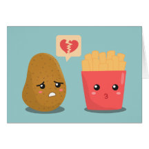 La patata es corazón roto sobre las patatas fritas felicitacion 