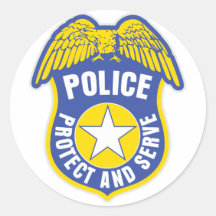 La policía protege y sirve la insignia etiquetas redondas