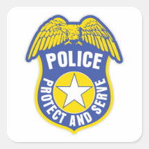 La policía protege y sirve la insignia pegatina cuadradas personalizadas