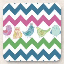 La primavera Chevron raya el búho caprichoso lindo Posavasos De Bebida