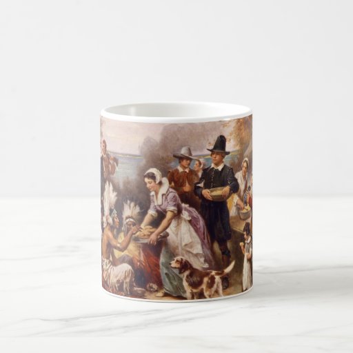 La primera acción de gracias tazas