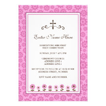 La primera comunión de las flores caprichosas rosa invitaciones personalizada