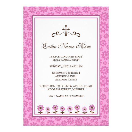 La primera comunión de las flores caprichosas rosa invitaciones personalizada