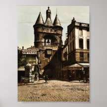 La puerta de reloj, vintage Photochro de Burdeos,  Poster