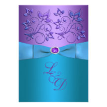 La púrpura, boda floral del monograma de la turque invitaciones personales 