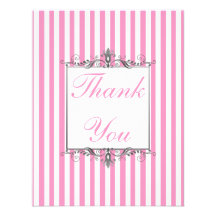 La raya rosada y blanca con plata le agradece card invitaciones personalizada