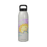 La salida del sol feliz sonríe con la botella de l botella de agua reutilizable