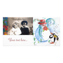 La SERENATA del PINGÜINO, negro blanco del rojo az Tarjeta Fotografica Personalizada
