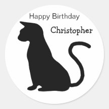 La silueta del gato apenas añade el cumpleaños con etiquetas redondas