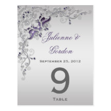 La tabla carda remolinos florales de plata púrpura tarjetas postales