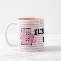 La taza "E" del niño con monograma del elefante ro