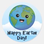 La tierra es día feliz pegatina redonda