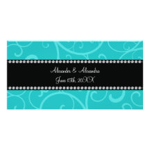 La turquesa remolina los favores del boda tarjetas fotograficas 