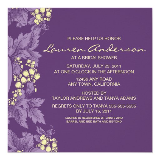 La uva sale de la invitación nupcial de la ducha