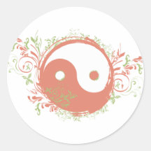 La yoga habla: Símbolo coralino bonito de Yin-Yang Pegatina Redonda