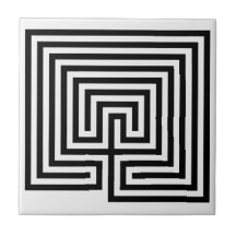 Laberinto del Cretan en blanco y negro Azulejo
