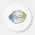 labios azules del brillo del oro amarillo iman de nevera