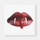 Labios rojos del lápiz labial del vampiro sangrien iman de nevera