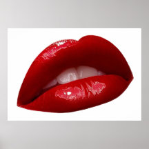Labios rojos deliciosos del lápiz labial de la muj poster