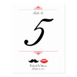 Labios y número de la tabla del boda del damasco d postal