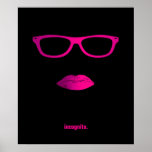 Labios y vidrios Geeky de las rosas fuertes Poster