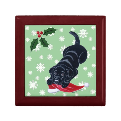 Labrador negro con navidad del gorra de Santa Caja De Joyas