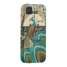 Lámparas y plumas del pavo real del vintage vibe iPhone 4 funda