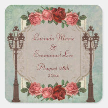 Lámparas y rosas italianos de calle del vintage colcomanias cuadradas personalizadas