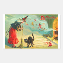 Las brujas retras de Halloween del vintage tienen  Etiqueta
