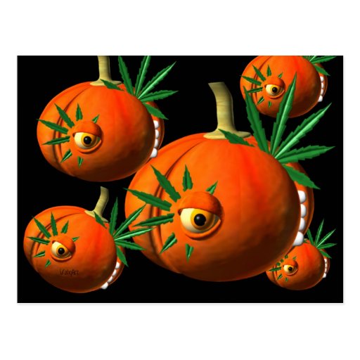 Las calabazas mastican en las hojas del cáñamo postal