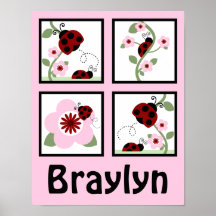 Las mariquitas y las flores rojas personalizaron e