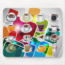 Las tazas de café con el extracto ajustan el fondo alfombrillas de raton 