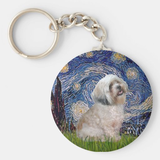 Lasa Apso 10 - noche estrellada Llavero Personalizado