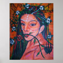 Latina con los rosas impresiones