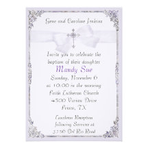 Lavanda e invitación elegante blanca del bautismo