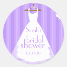 Lavanda y ducha nupcial blanca del vestido de boda pegatinas redondas
