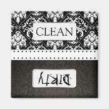 Lavaplatos limpio/sucio del damasco blanco y negro iman para frigorífico