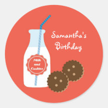 Leche y pegatina del favor del cumpleaños de las g