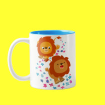 Leones lindos de la historieta en la taza del jard tazas