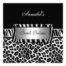 Leopardo del blanco del negro de la cebra del fies invitacion personalizada