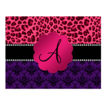 Leopardo púrpura del rosa del damasco del monogram postal