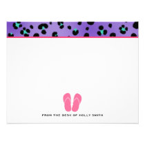 Leopardo púrpura y flips-flopes rosados Notecards  invitaciones