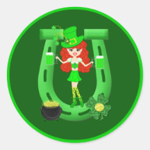 Leprechaun del chica del Redhead del día del St Pa Pegatina