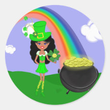 Leprechaun trigueno del chica del día del St Pat c Pegatina